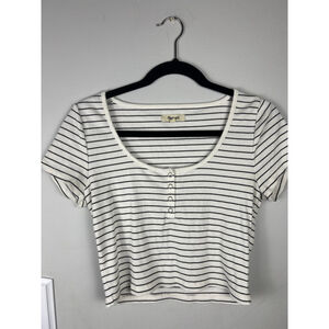 Madewell Do Well Striped Ribbed Henley Crop Tee White Black Size M